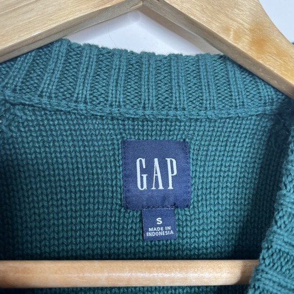 Gap Cable Knit Sweater Green Womens Small Preppy Fisherman Crewneck Heritage - Picture 4 of 7